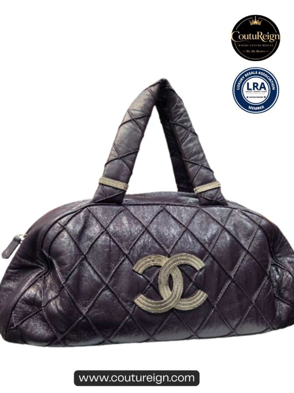 Chanel Dark Purple Quilted Boston Tote
